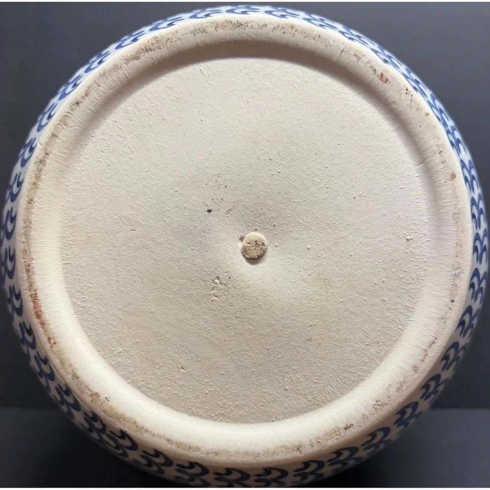 Vintage Japanese Blue and White Ceramic Planter Mount‎ Fuji Landscape Fishbowl